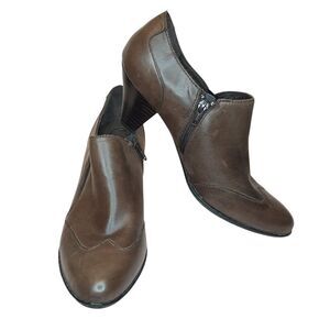 Born Ankle Booties Brown Women Size 10 Zip Up Block Heel Comfort